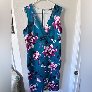 VENUS Teal and Pink Floral Midi Dress
